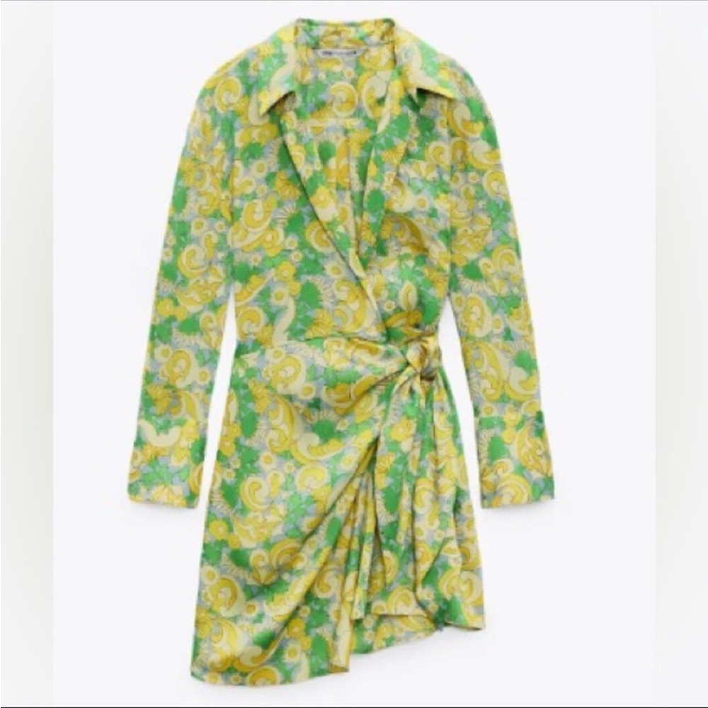 Zara silk floral wrap dress